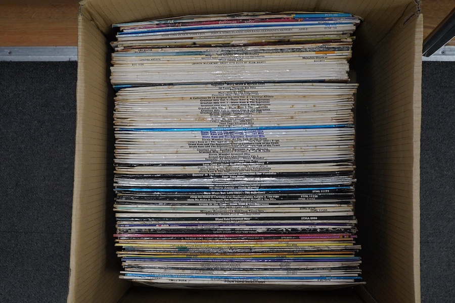 A hundred LP record albums, artists include; the Isley Brothers, the Contours, Kiki Dee, Smokey Robinson, Mary Wells, Marvin Gaye, Diana Ross, The Supremes, Stevie Wonder, Ringo Starr, John Lennon, George Harrison, plus